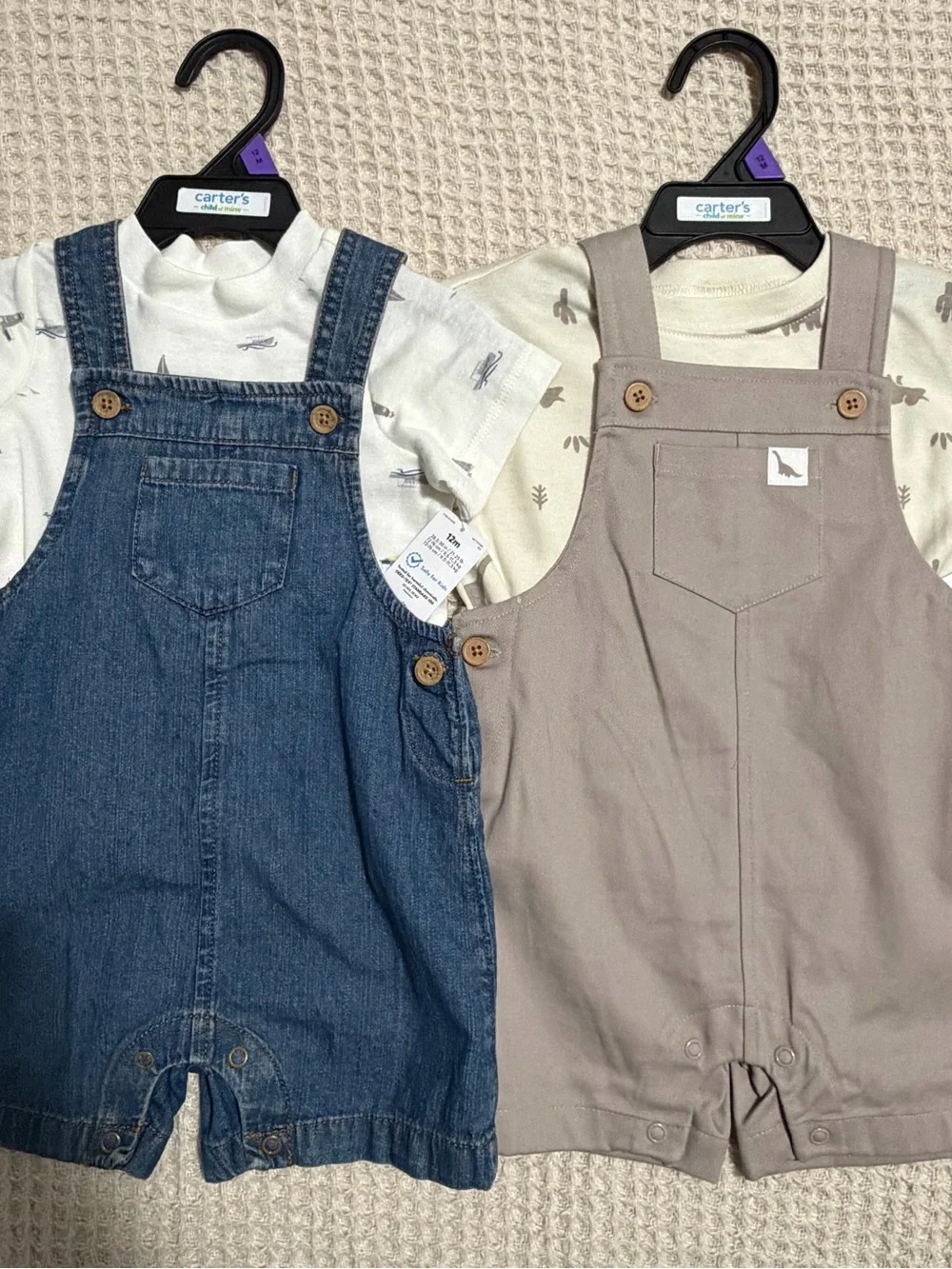 Carter's Denim Blue & Taupe Overalls Duo